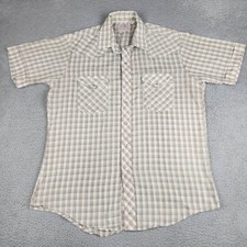 H Bar C Shirt Mens 17 White Brown Pearl Snap Sawtooth Pocket Western Long Tail