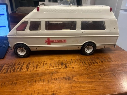 Vintage Tonka Rescue Pressed Steel Ambulance with stretcher and figure