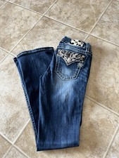 Miss Me Embroidered Bootcut Jeans Blue Distressed Stretch Denim Women