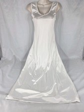 Vintage 70s White Nylon Slip Nightgown Lace Trim Authorized Pattern USA 2XS