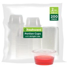Freshware Plastic Portion Cups with Lids 2 Ounce, 200 2 oz - 200 set, Clear