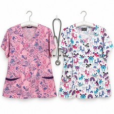 Butter-Soft Women  s XL Medical Scrub Tops Lot of 2 Nurse Veterinary Workwear Set