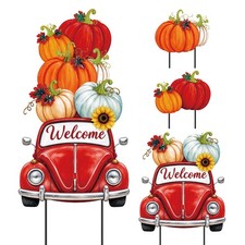 3 Pcs Fall Pumpkin Truck Garden Stakes Metal Halloween Decor Stacked Pumpkin Des
