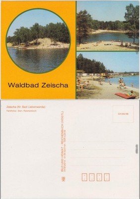 Postcard Zeischa-Bad Liebenwerda forest bath - view - beach and lake 1988