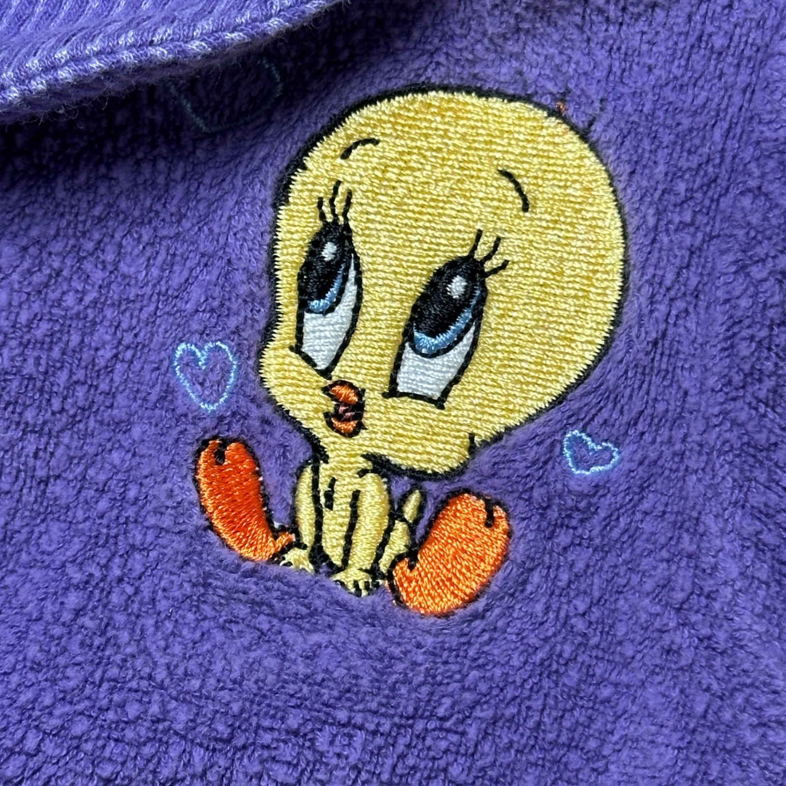 Vintage 90s Baby Looney Tunes Purple Tweety Bird Embroidered Terry Cardigan 9M