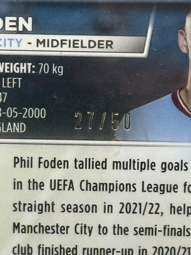 2022-23 Topps Stadium Club Chrome Phil Foden Gold Prism Refractor 27/50 PSA 9 - Picture 5 of 5