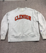 Vintage Clemson Tigers Champion Grey Reverse Weave Sweatshirt Large Stitched