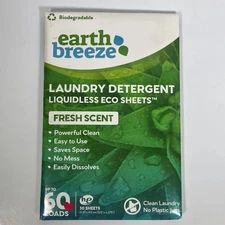 1PCS-US Earth Breeze Laundry Detergent Eco-Sheets 60-Loads Each, Fresh Scent