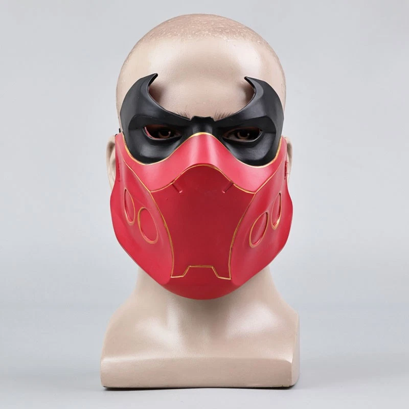 Batman Nightwing Robin Cosplay Red Helmet Halloween PVC Half Face Mask Props Toy - Image 2 of 4