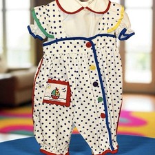 Vintage Baby Romper 1970 s Two Piece Set Girls Polka Dot 6-9 Months Sailboat