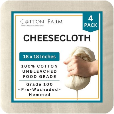 18x18 inch Pre-Cut Cheese Cloths Grade 100 100% Unbleached Cotton Reusable