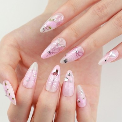 24Pcs Designs Fake Nail Almond Press on Nail False Nail Tips Artificial Nail
