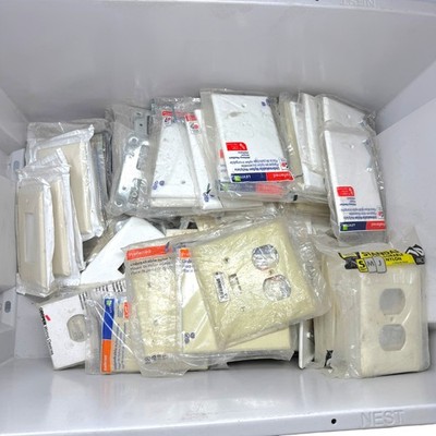 Huge Lot Assorted Electrical Wall Plates Leviton 150+ Items 21lbs Bulk NOS
