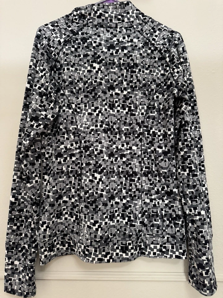 Talla Grande Soybu Blanco y Negro Estampado Geométrico Atlético Cuarto Cremallera Foto 3 de 4