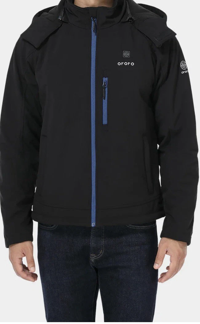 Ororo 3-Zone Heated Jacket Men's S- Black Blue Classic Hooded Full Zip w/ Bag