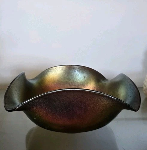 Vintage Imperial Jewels Iron Cross Carnival Art Stretch Glass Bowl Amethyst