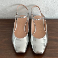 J. Crew Anya Mary Jane Flats Womens 6.5 Silver Metallic Leather