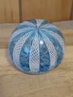 Murano Latticino Ribon Blue And White Art Glass Paperweight  — photo 1