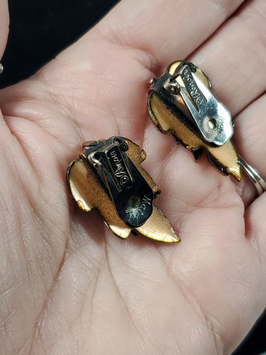 VTG Matisse Renoir White Enamel Copper Leaf Leaves Fall Autumn Clip Earrings - Bild 7 von 8