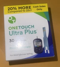 OneTouch Ultra Plus Blood Glucose Test Strips - 30 Test Strips - Exp: 12/2026