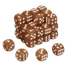36Pcs 6 Sided Colored Standard Dice, Acrylic D6 Pearl Pattern Dice, Brown
