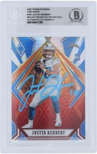 Justin Herbert Chargers Signed 2020 Panini Phoenix Fire #103 BAS Rookie Card. rookie card picture