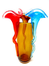 RIESEN! 31 cm prächtige Murano Kunstglas extravagant mundgeblasen gewellt Blumenvase