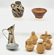 Vtg. LOT 9pcs. Miniatures Dollhouse Diorama Kitchen Primitives Rustic Vessels