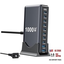 1000W USB C Charger Block,10-Port USB C Charging Station GaN IV Travel Black