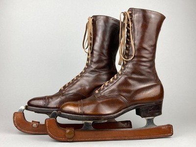 STUNNING ANTIQUE  HANAM GINGELL NEW YORK LADIES LEATHER ICE SKATING BOOTS SKATES