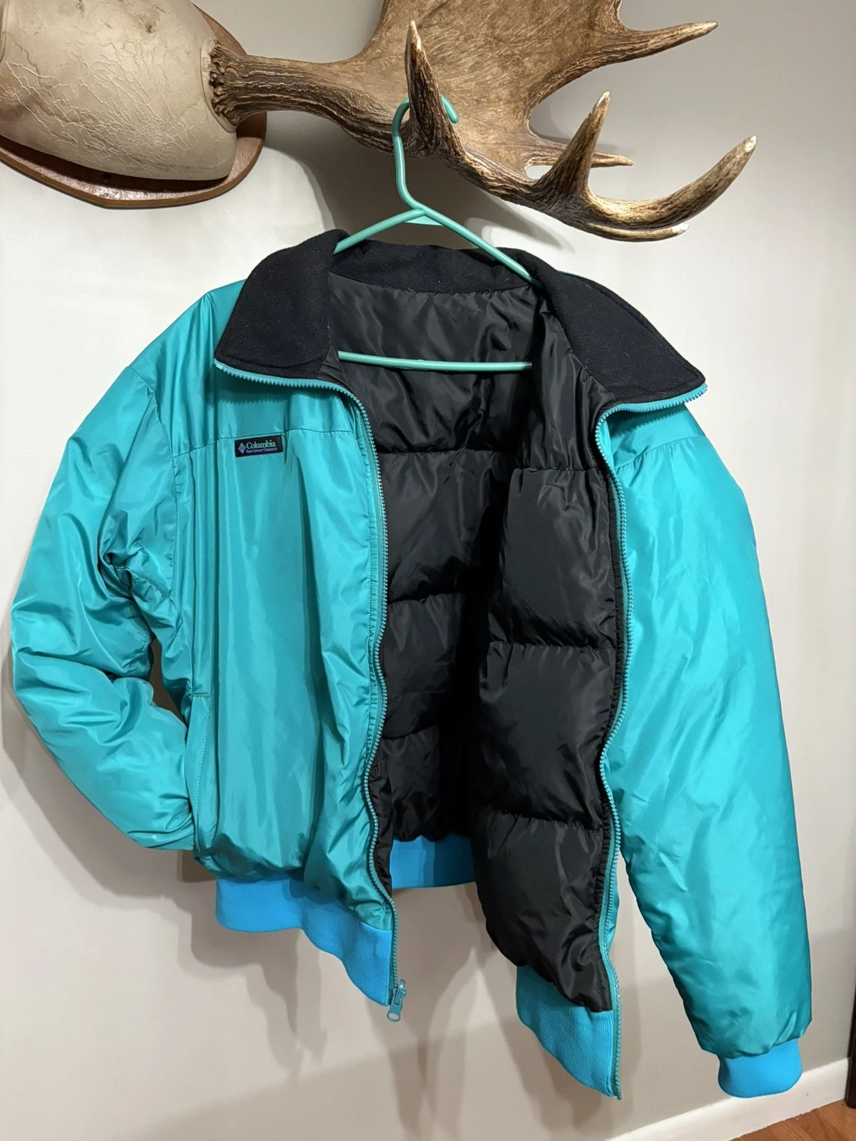 Vintage Columbia Reversible Bomber Jacket XL Blue Goose Down Puffer Coat Radial