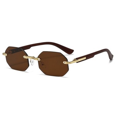 Vintage Oval Rimless Sunglasses Men Women Retro Elliptical UV400 Fashion Shades