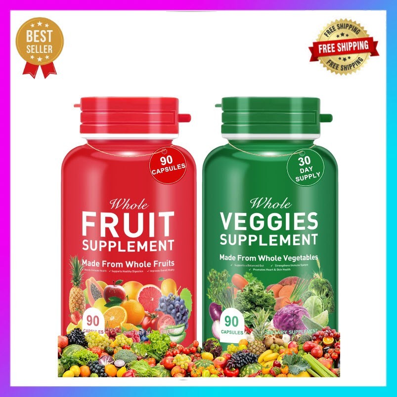 2 Bottles - 90 Fruits and 90 Veggies Whole Food Supplement 180 Count FREE SHIP