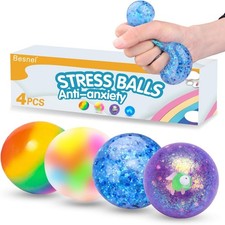 Stress Balls Set, Squishy Stress Ball, 4 Pack Squeeze Ball for Adults, Squeeze B