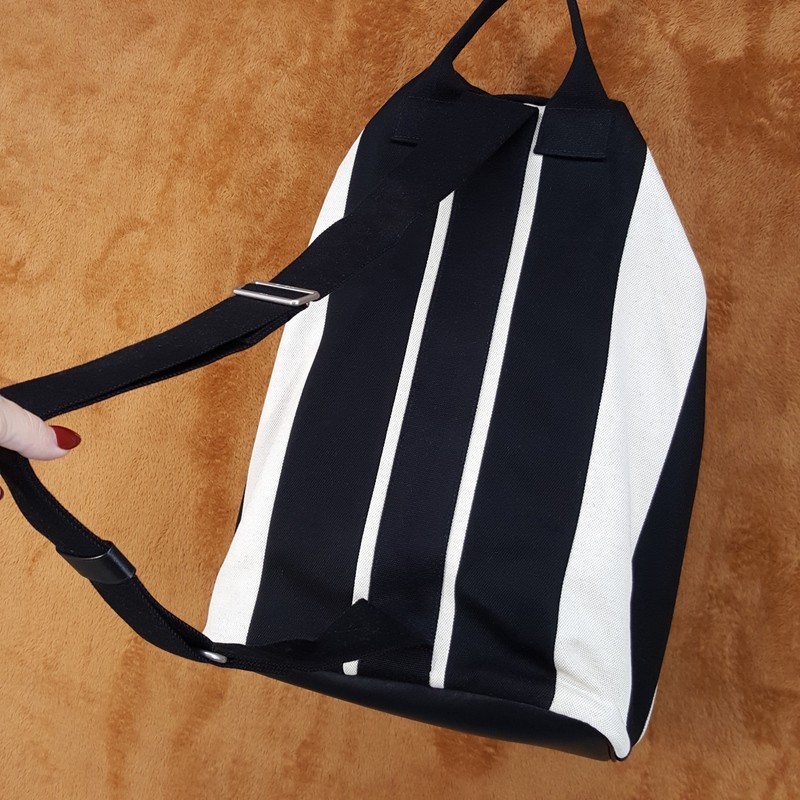 SAINT LAURENT Rive Gauche Sling Backpack Black White Striped Canvas Drawstring SAINT LAURENT Rive Gauche Sling Backpack Black White Striped  main image 4