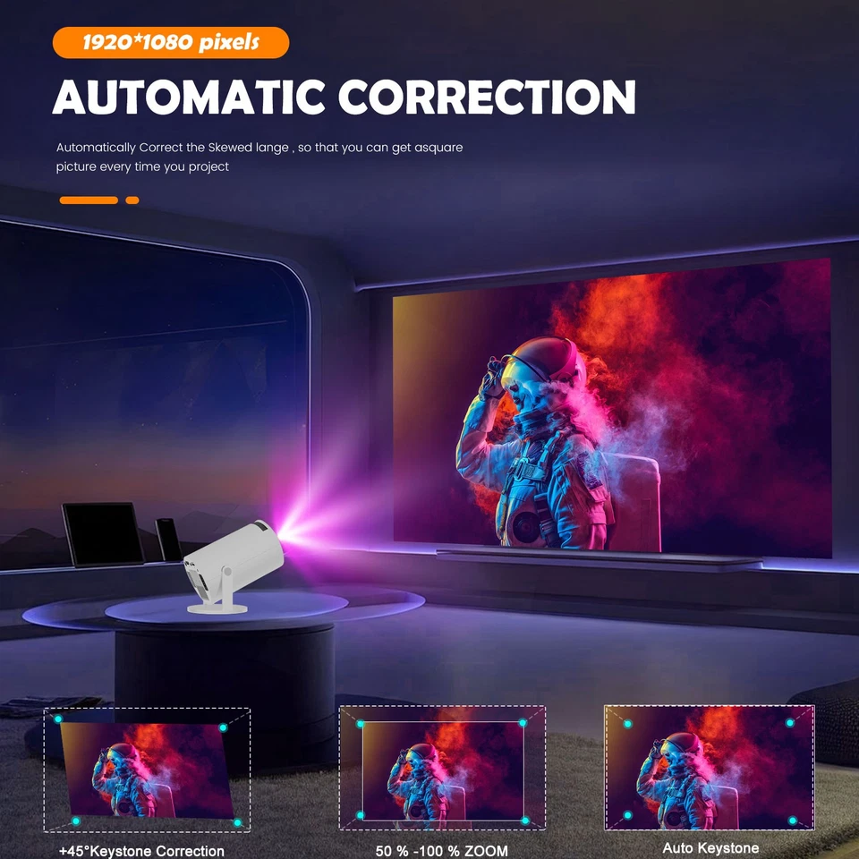 4K Mini Projector 10000 Lumen LED 1080P WiFi Bluetooth UHD Portable Home Theater - Image 3 of 4