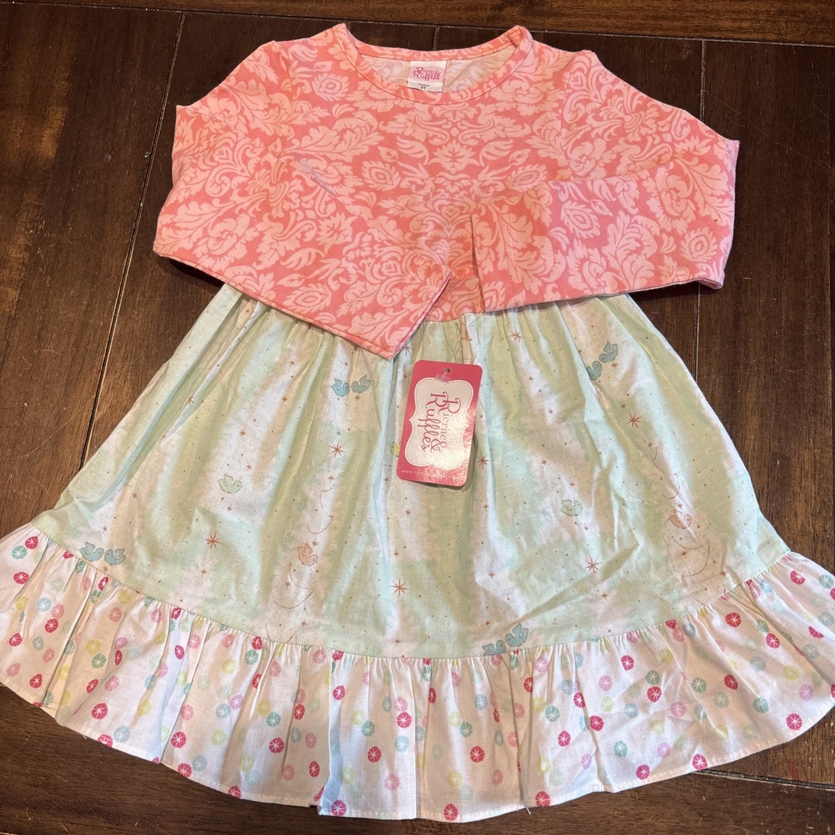 Ricrac And Ruffles Girls Christmas Paisley Floral Long sleeve Dress Size 3T