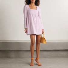 NWOT Ganni Hemp Mini Dress EU36/US4 Long Sleeve Open Back Lilac Babydoll