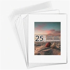 PureMatte Pack - 25 Acid-Free White Picture Mats with Bevel