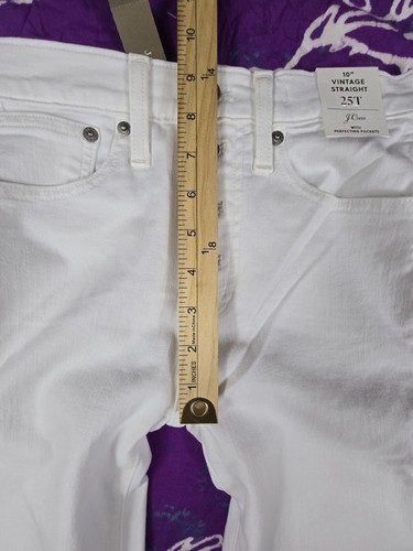 J Crew 10" Vintage Straight Jeans Button Fly High Rise White Size 25 Tall NWT - Picture 4 of 9