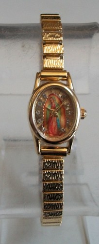 Women stretch band Gold finish VIRGIN MARY GUADALUPE fashion dressy watch - Picture 2 of 4