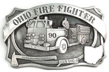 Vintage Belt Buckle Ohio Fire Fighter JJ Buckles Made In USA 1990