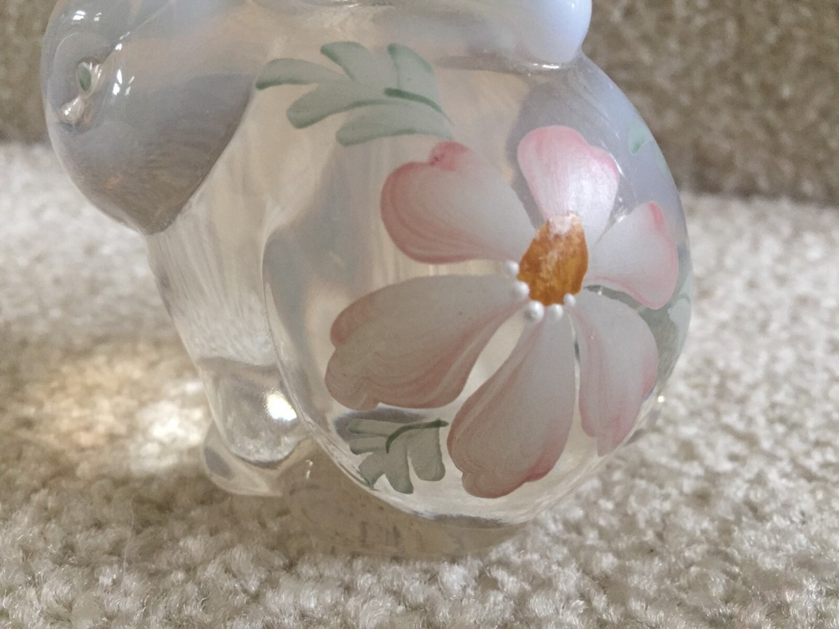フェントン ハンドメイド ガラスうさぎ Fenton Art Glass Opalescent Rabbit Bunny with Flowers Signed