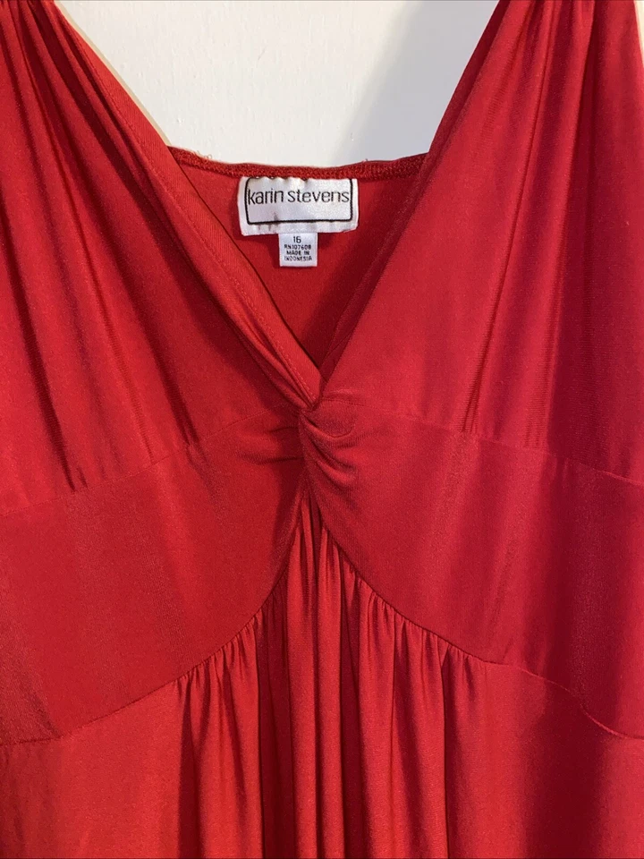 Винтажный Karin Stevens размер 16 красный без рукавов макси платье длиной Sweetheart декольте - Изображение 2 из 4