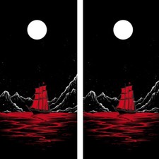 FADEPROOF Cornhole Board Wraps Laminated Pirate Ship Art Design