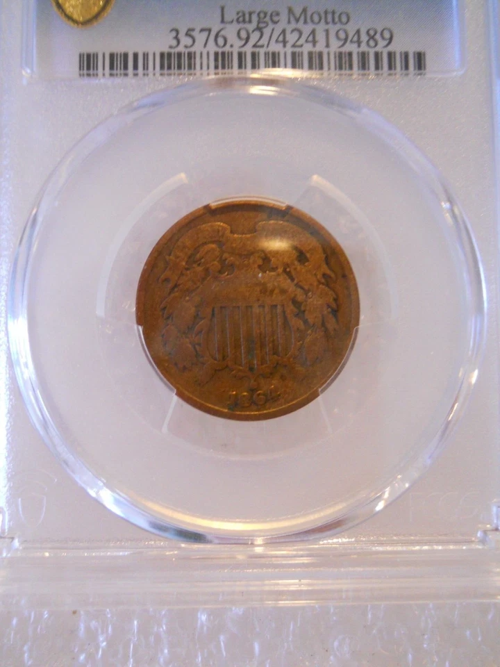 1864 Large Motto LM Copper Two Cent Piece 2C - Cleaned F Detail - Image 2 of 4