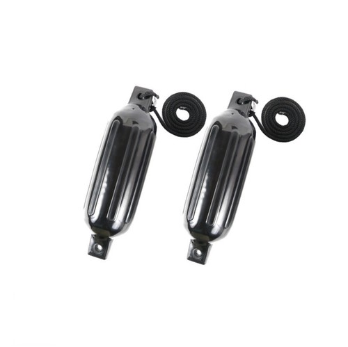2 X Ribbed Boat Fender Poly Size G2, 20" / 51cm, Black + Free Rope + INFLATED - Picture 2 of 3