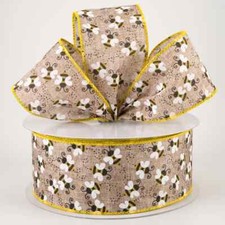 2.5" Linen Buzzing Bees Ribbon: Natural 10 Yards 