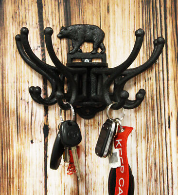 Ebros Gift Black Cast Iron Rustic Bear Pivoting Wall Hook