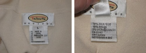 TALBOTS Woman Teen tan knit blouse long sleeve open-neck satin décor Petite L - Picture 5 of 5